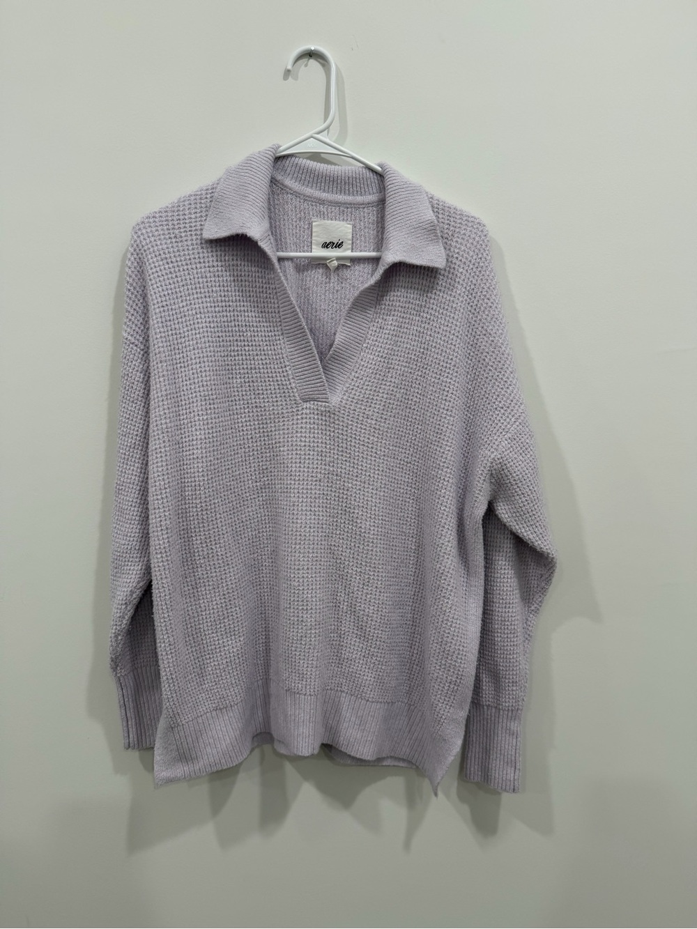 aerie Lavender V-Neck Waffle Knit Sweater